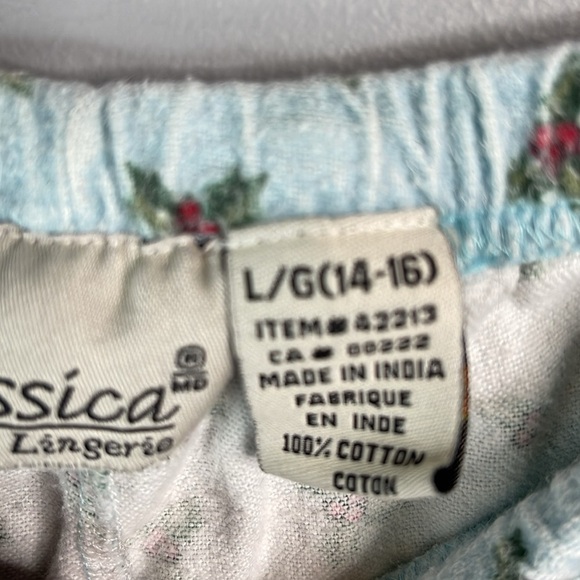 VINTAGE Holly Christmas Pajama Shorts Blue Flannel Drawstring Elastic Girls L 14 - Picture 5 of 8